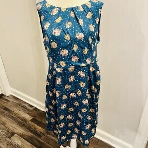 Romy Women’s Size XL Cobalt Blue Printed Floral Boat Neck Dress Sleeveless